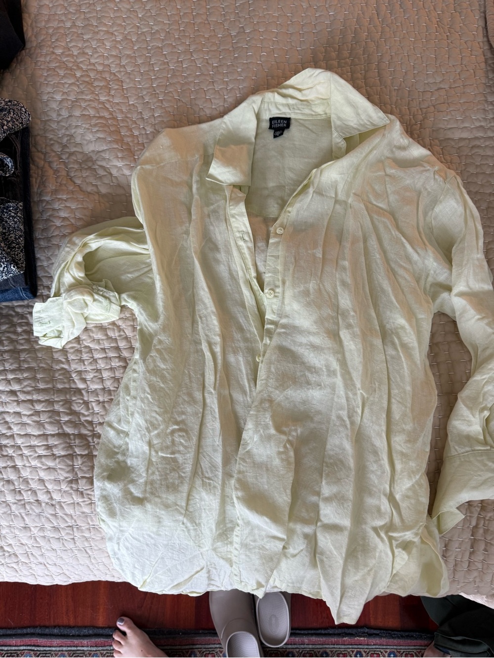 Eileen Fisher Light Yellow Linen Button-Down Shirt